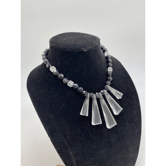 Vintage Fiocchi Style Art Deco Black and Clear Bakelite Egypyain bib Cleopatra N - Picture 2 of 6